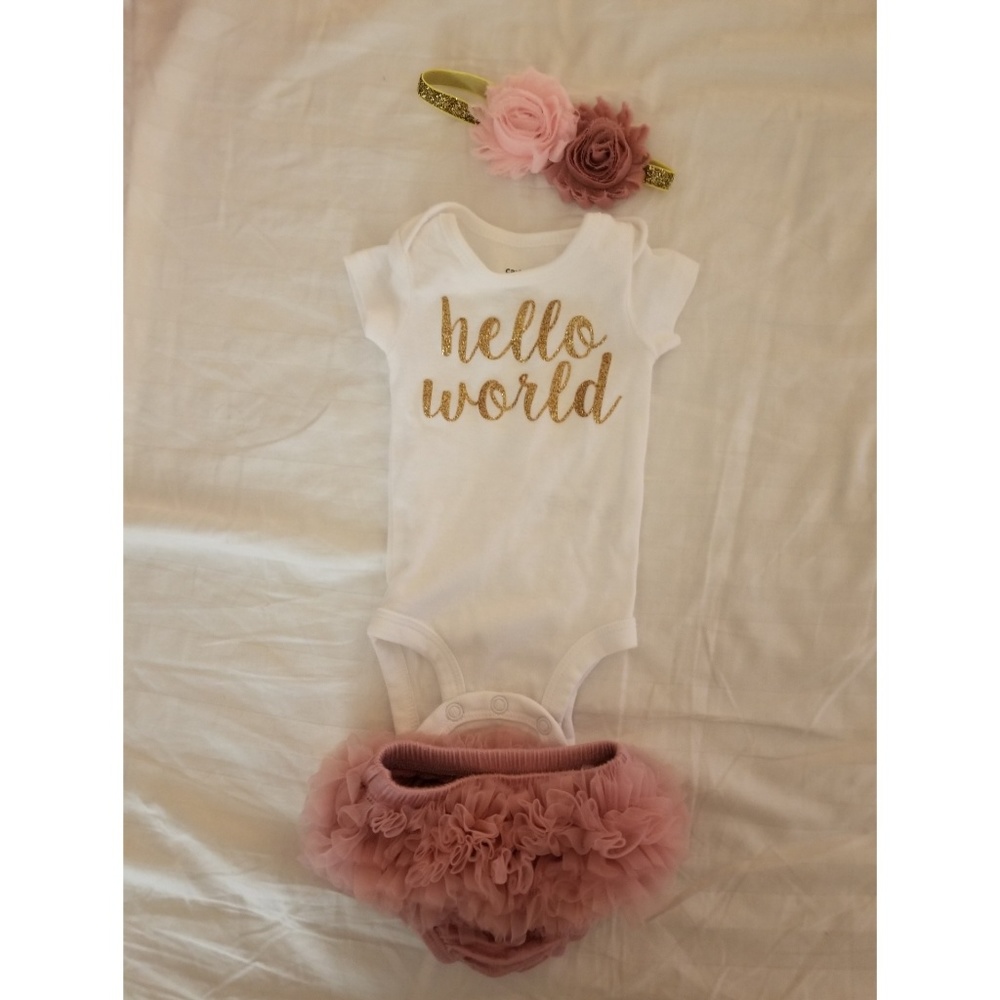 Etsy newborn outfit hello world pink ruffle